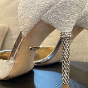 Badgley Mischka White glitzy heels with crystal embellished heel